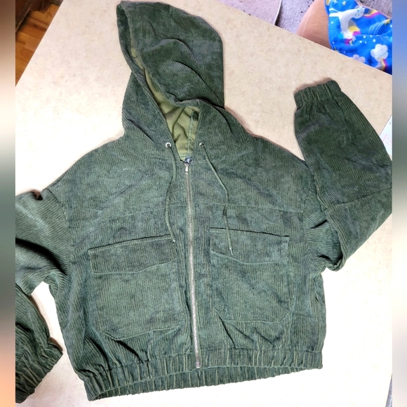 Zaful Corduroy Crop Hooded long sleeve top - Picture 2 of 16